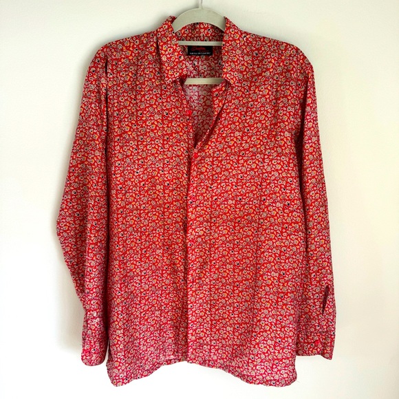 Bhagkem 100% Silk Red Floral Button Down Shirt Women’s Size M - Picture 2 of 11